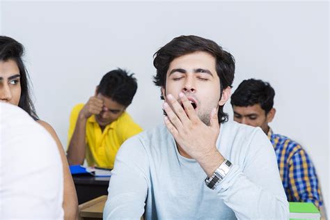 Indian College Student Young Man Yawning Sleeping Class Tedious Education