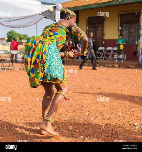 Ghana March 3 2012 Unindentified Ghanaian Girl In National Colors Clothes Dances The