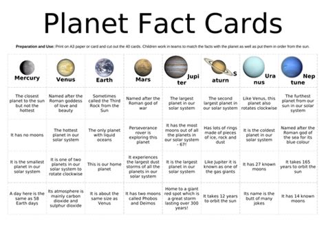 40 Planet Fact Cards Matching Game Teaching Resources