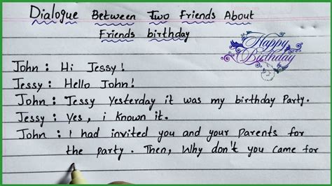 Dialogue Between Two Friends About Friends Birthday In English Youtube