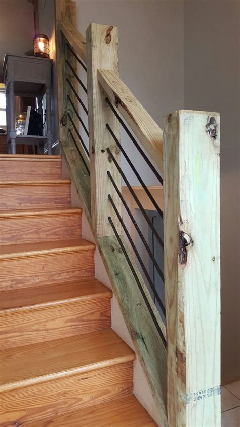 Rustic Staircase Railing Made From 4x6s And Rebar Rustic Staircase