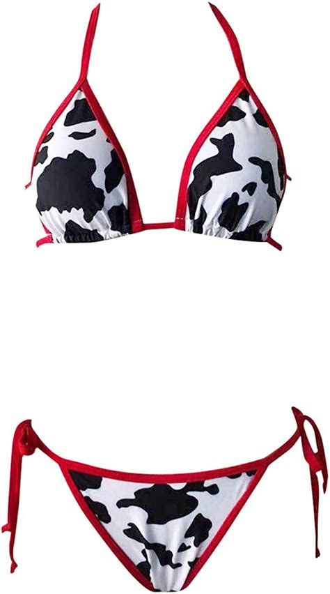 Amazon HUAIREN Women Bandeau Bikini Set Push Up Cow Print Backless