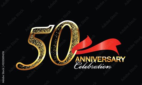 50 Year Anniversary Celebration Vector Design With Red Ribbon And