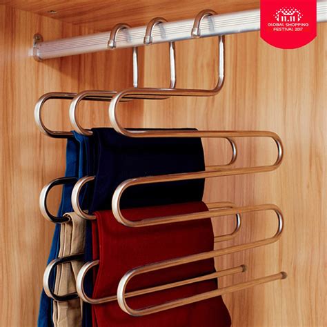 Stainless Steel S Shape Closet Pant Trousers Rack Magic Trousers Hanger