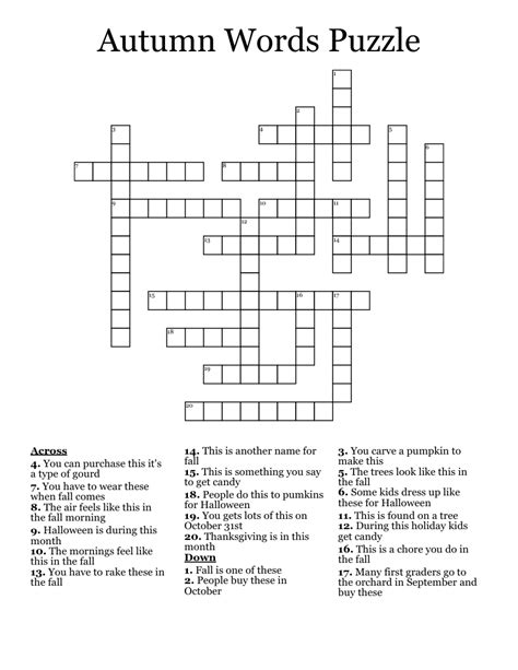 Autumn Crossword Puzzle Wordmint