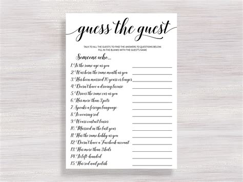 Find The Guest Game Funny Bridal Shower Games Black And Etsy