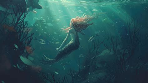 Premium Ai Image Mermaid Swimming Underwater Fantasy Concept