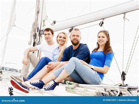 Happy Friends Traveling On A Yacht Stock Image Image Of Activity