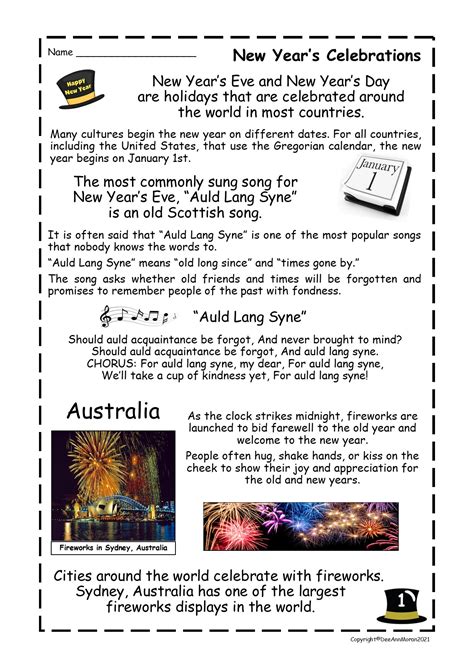 New Years Celebrations Reading Comprehension Passage Made By Teachers