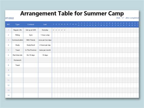 Summer Camp Schedule Template Excel