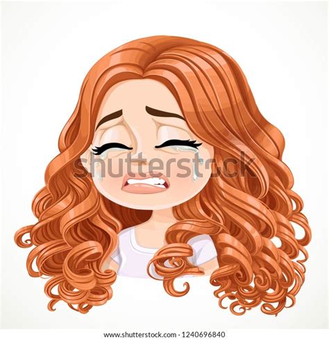 beautiful inconsolably crying cartoon brunette girl stock vector royalty free 1240696840