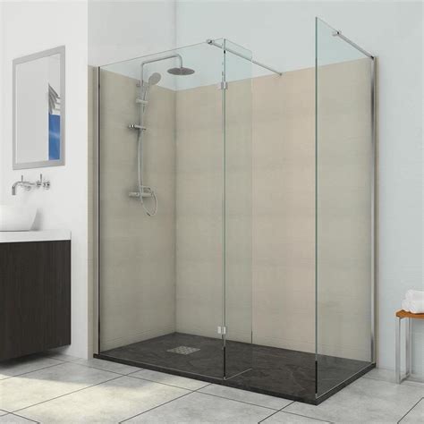 Lisna Waters Valencia 300mm Return Black 8mm Glass Wet Room Shower Screen Hinged Panel