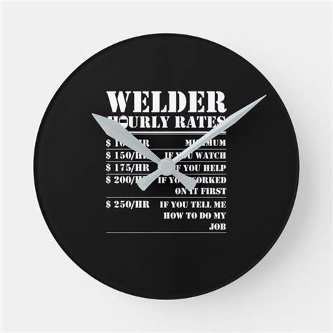 Welder Hourly Rate Funny Welding Worker Men Women Round Clock Clock