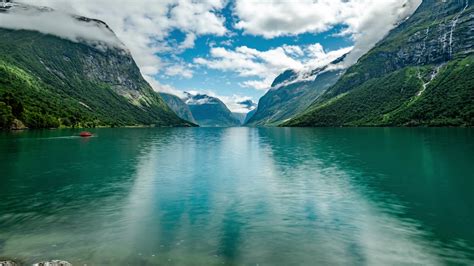 Timelapse Beautiful Nature Norway Natural Landscape Lovatnet Lake Lodal Valley Stock Video