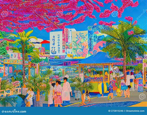 Easter Holiday Scene In Naha Okinawa Japan Stock Illustration