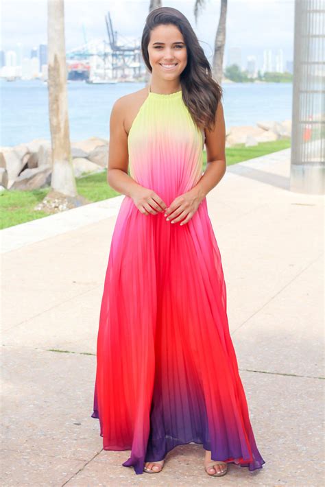 Multi Colored Pleated Maxi Dress Maxi Dresses Saved By The Dress