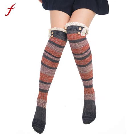 feitong women winter warm cable long boot socks over knee thigh high female girls fashion high