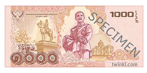 1000 ບາດ ບັນທຶກ Back Thailand Money Currency Ks1 Illustration Twinkl