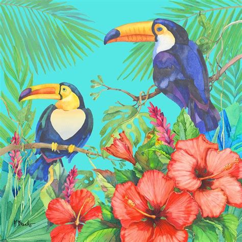 Tropical Toucans Watercolor By Paul Brent Artist Flower Drawing