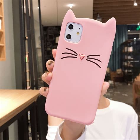 Iphone 11 Pro Cute Case 3d Cartoon Animal Cat Ear Silicone Case For