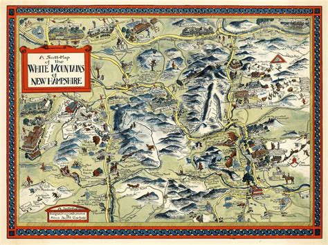 Vintage Pictorial Map White Mountains New Hampshire Wall Art Poster