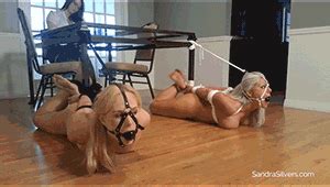 Sandra Silvers Please Tie Me Up Naked House Slaves Hogtied And Harness Gagged By Redhead