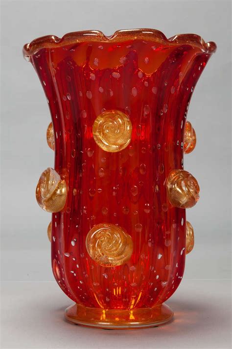 Large Mid Century Red Murano Glass Vase At 1stdibs