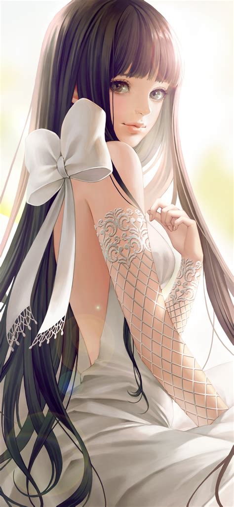 Download 1125x2436 Anime Girl Bride Wedding Dress Semi Realistic Black Hair Sitting