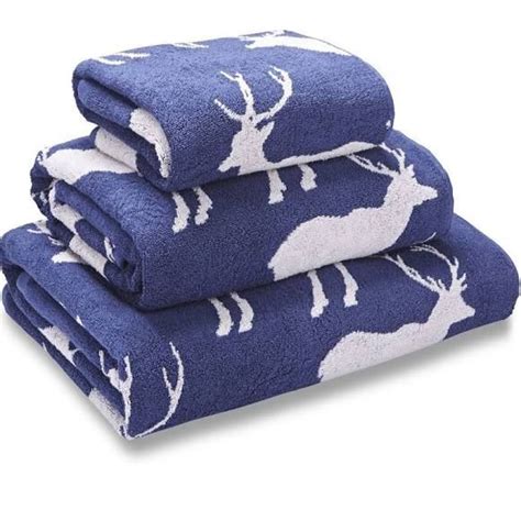 A navy blue and white flat weave cotton hand towel, perfect for washrooms and bathrooms. Catherine Lansfield Stag Jacquard Hand Towel - Navy, 50cm ...