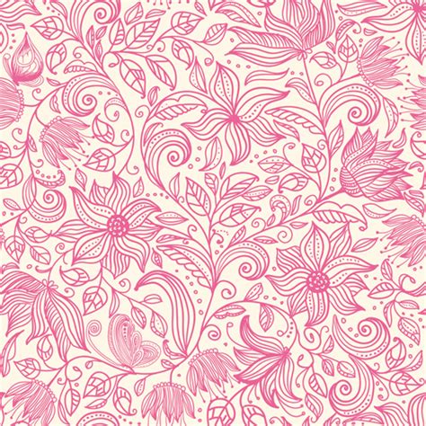 Pink Outlines Flower Seamless Pattern Vector 03 Free Download