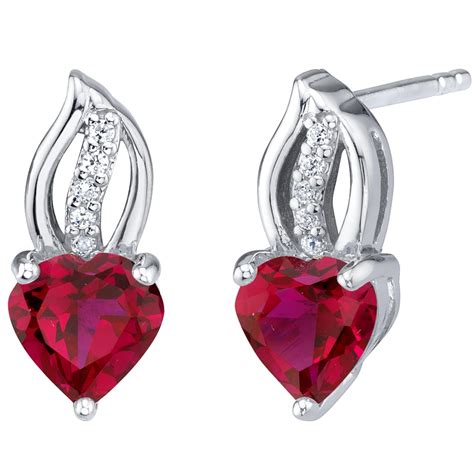 Oravo Ct Heart Shape Created Ruby Stud Earrings In Sterling Silver