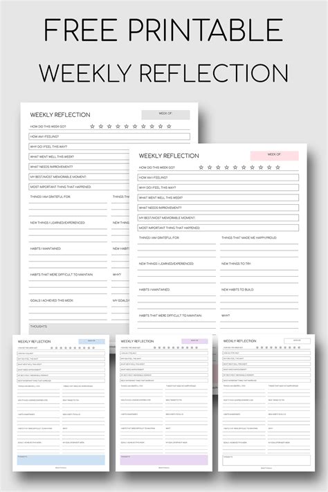 Printable Weekly Reflection Template Planner Printables Free Journal