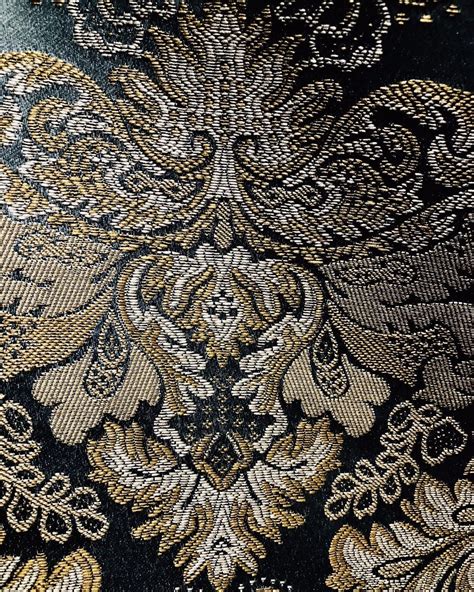 Swatch 5” X 8” Prince Liam Brocade Satin Jacquard Fabric Black Gold