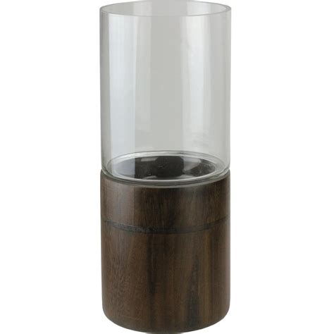 1525 Clear Glass Hurricane Pillar Candle Holder With Wooden Base