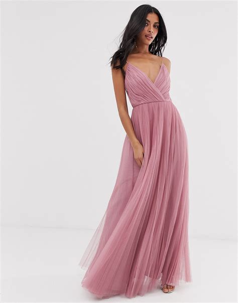 Asos Design Cami Pleated Tulle Maxi Dress