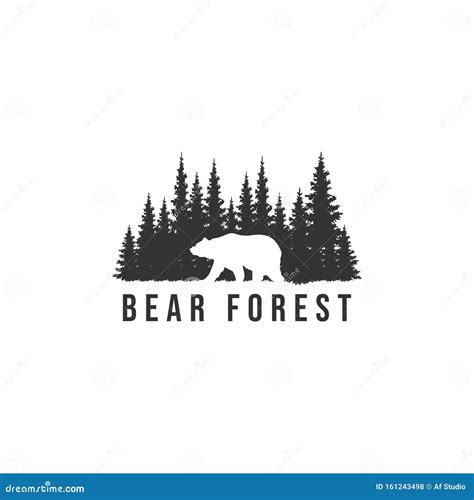 Bear Silhouette And Pine Forest Vector Illustration Stock Vector