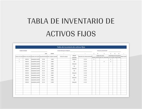 Plantilla De Excel Tabla De Inventario De Activos Fijos Y Hoja De