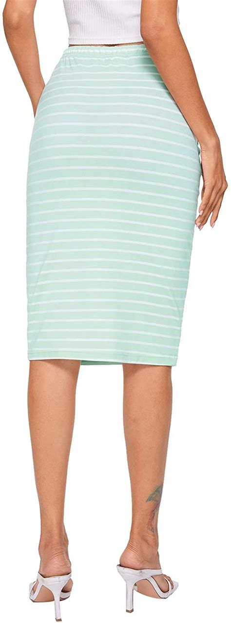 Shein Womens Striped Knee Length Elastic Waist Bodycon Pencil Skirt Ebay