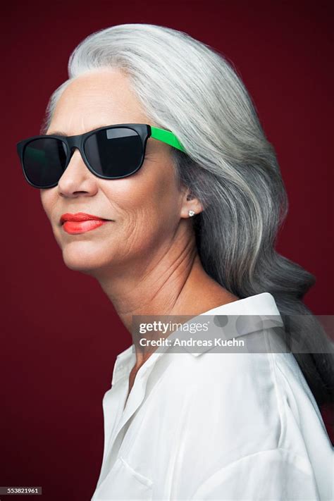 Grey Haired Woman With Sunglasses Portrait High Res Stock Photo Getty