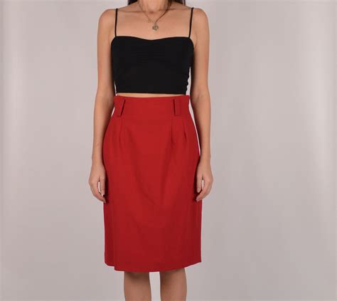 Vintage Red Pencil Skirt 27w High Waist