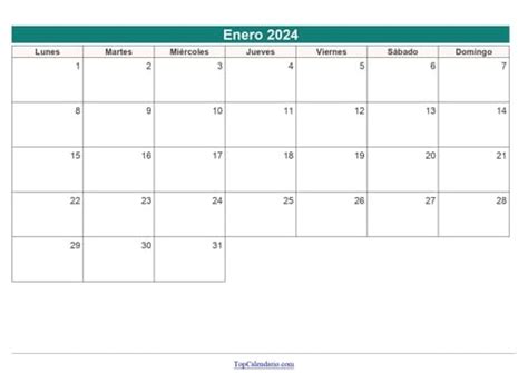 Calendario Enero 2024 Para Imprimir Mensual