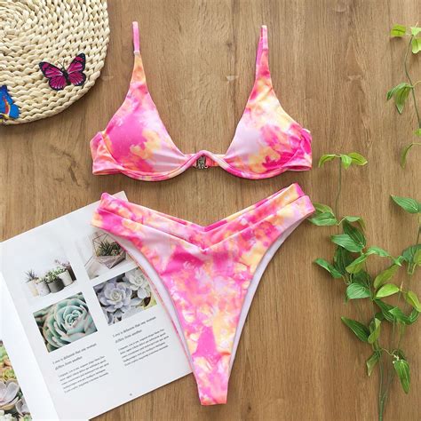 Sexy Underwire Bikini Set 2022 Women Solid Leopard Push Up Micro Swimsuit Summer Neon Green