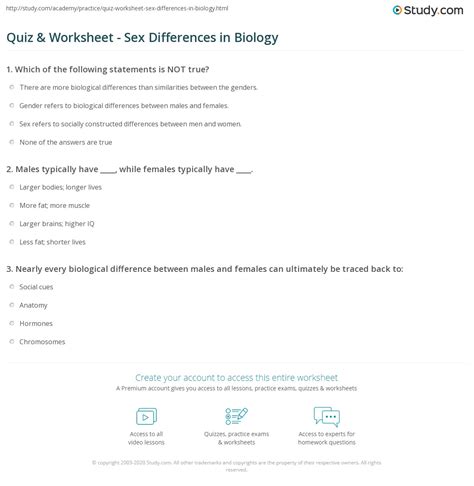Quiz And Worksheet Sex Differences In Biology