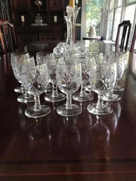 Vintage Set Of 12 Libbey Rock Sharpe Villars Etched Crystal Wine Glasses 4 7 8 119 00 Picclick
