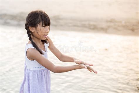 Asian Girl Playing On The Beach With Sun Light Stock Image Image Of