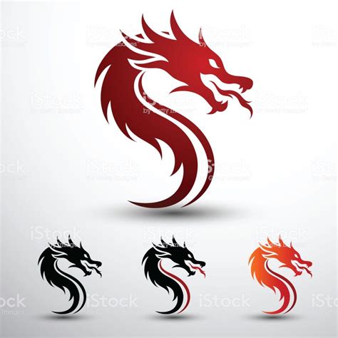 Chinese Dragon Head Silhouette Flat Color Logo Design Vector