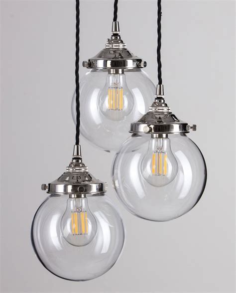 Glass Globe Cluster Pendant Light With Antique Silver Fittings