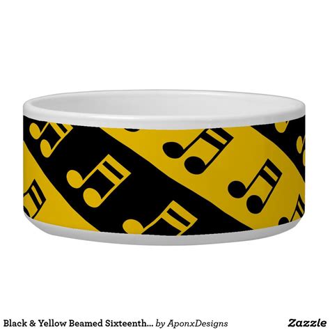 Black And Yellow Beamed Sixteenth Notes Pattern Bowl Pattern Bowl Pet