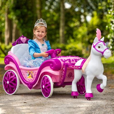 Girls Kids 6v Disney Princess Royal Horse And Carriage Electric Ride On