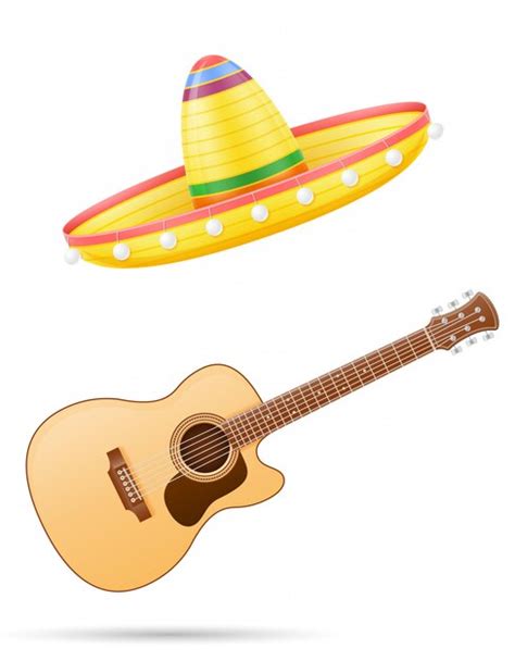 Sombrero Nacional Mexicano Tocado Y Guitarra Vector Ilustración
